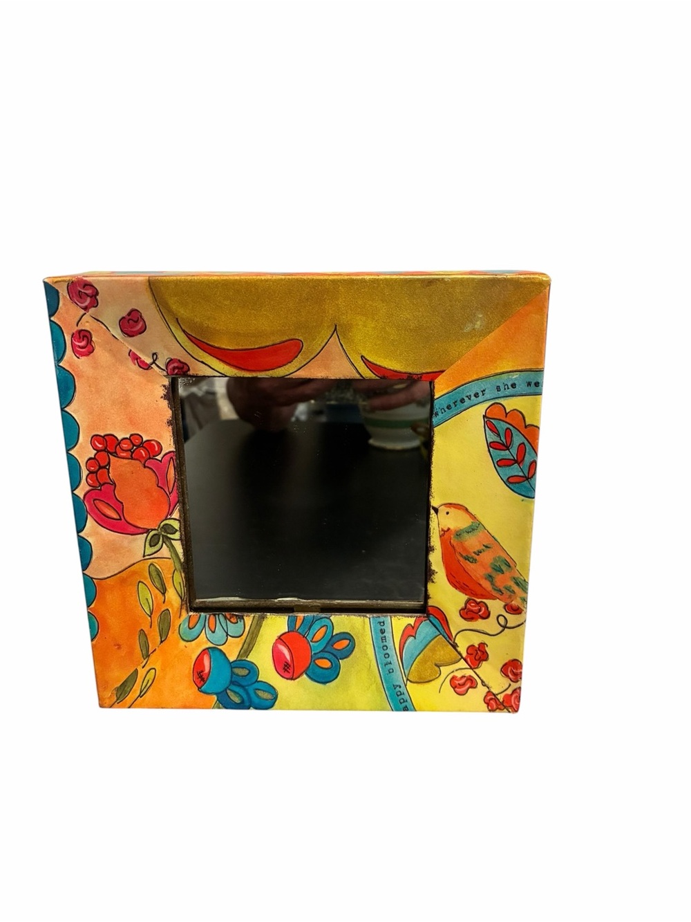 Terri Conrad Designs Whimsical Bird Floral Square Wall Mirror Multicolor Boho